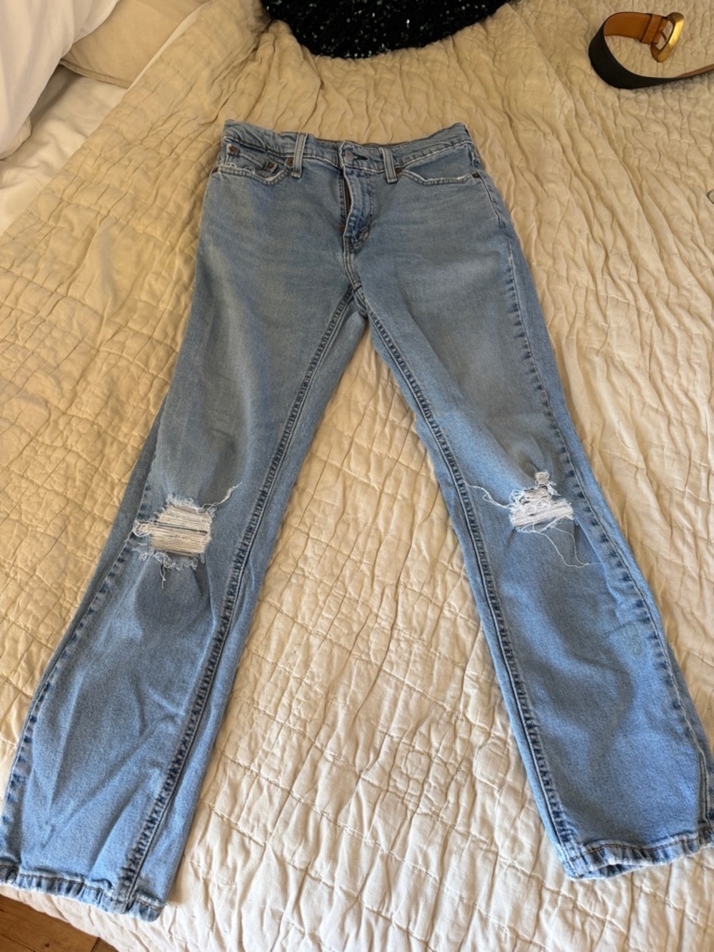 Levi's Light Blue Distressed Straight-Leg Jeans - Picture 5 of 12